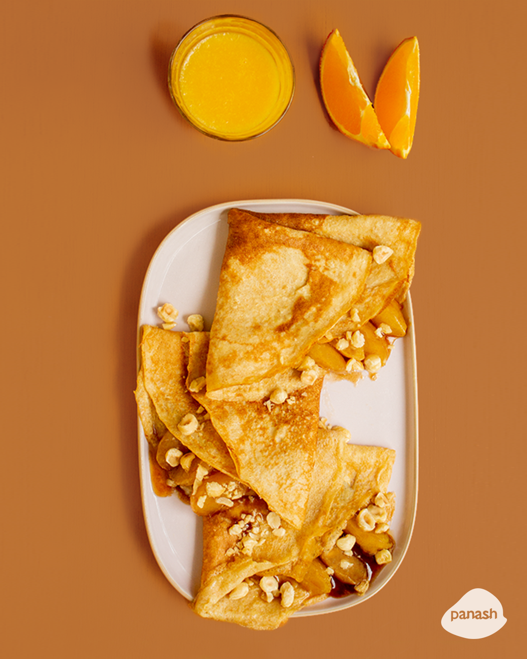 Naturel speltpannenkoeken met sinaasappelsap (vegan)