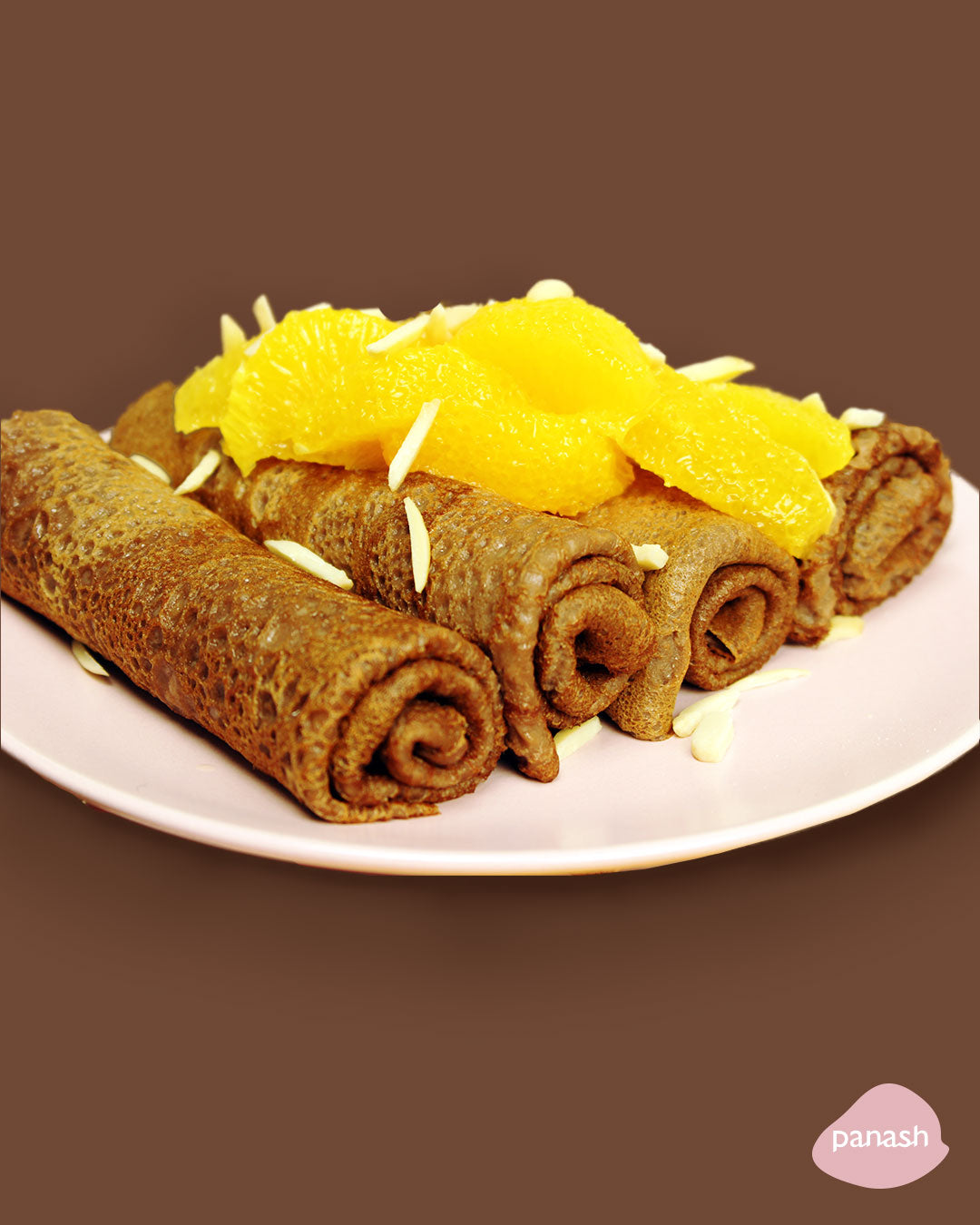 Cacao pannenkoeken met sinaasappel en agave siroop (vegan)